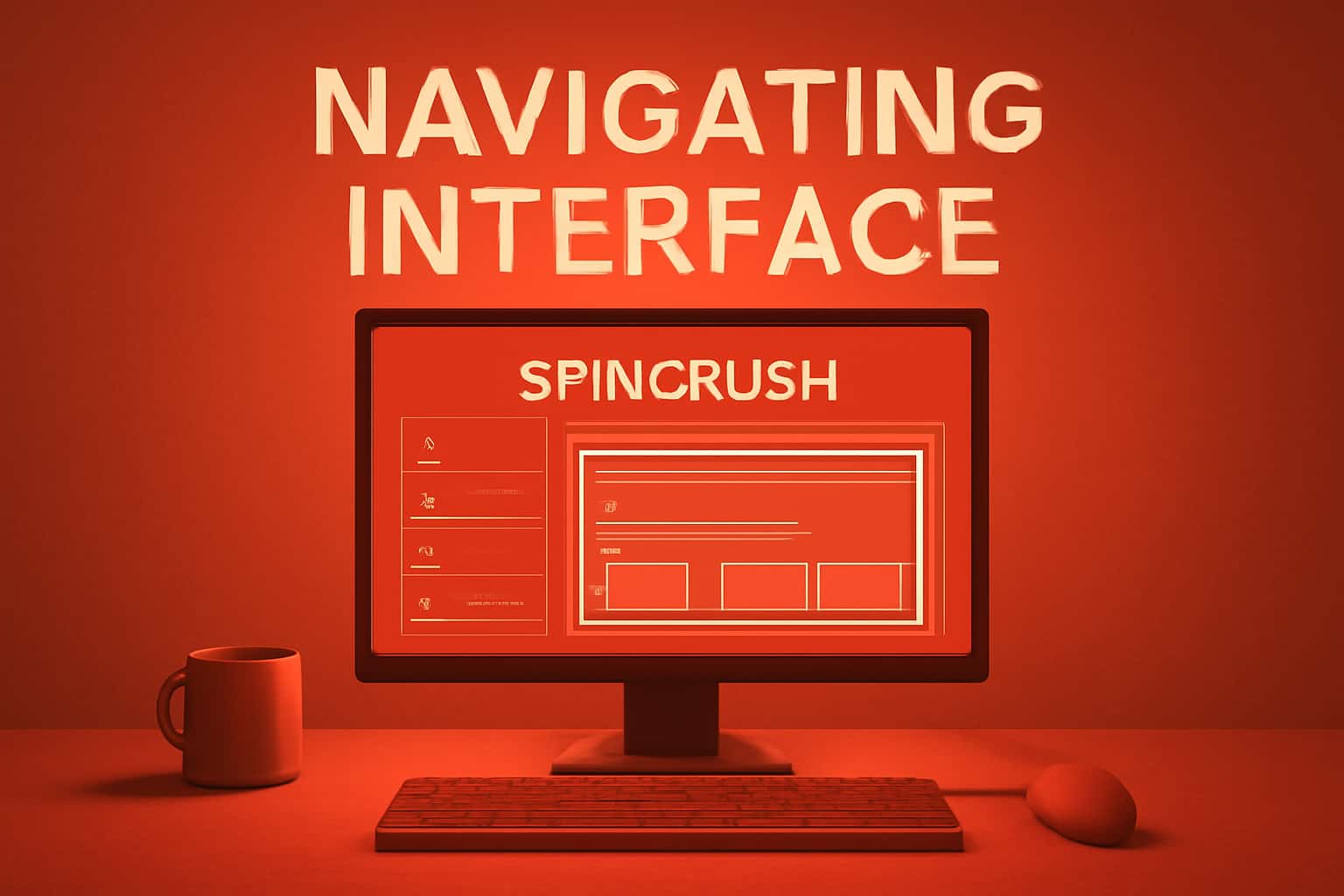 An informational representation of the Spincrush interface with a focus on navigation.