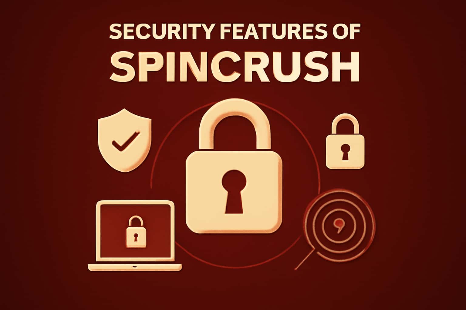 An informative scene showcasing the Security Features of Spincrush with a high-tech aesthetic.